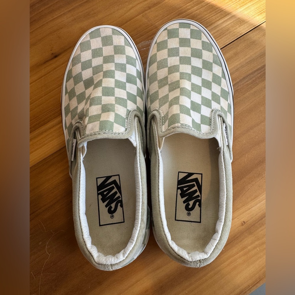 Vans Green and White Checkered Slip-Ons - Picture 5 of 7